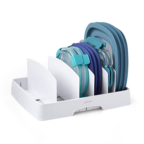 YouCopia StoraLid Food Container Lid Organizer, Tall Dividers, BPA-Free Adjustable Plastic Lid Storage for Kitchen Cabinet and Drawer Organization, White