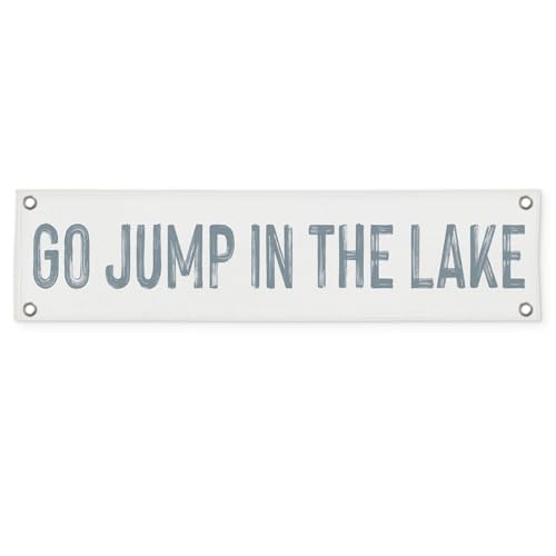 PeakClub Lake House Wall Art, Go Jump in the Lake Wall Hanging Long Canvas Banner, Rustic Lakehouse Decor for Porch Cabin Boat Vacation Home 7.8x31.5
