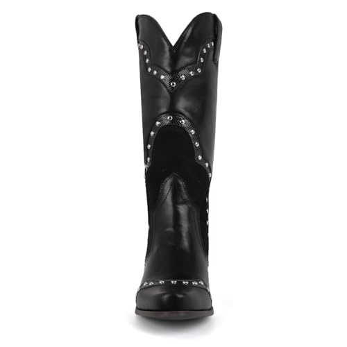 Image of Agodor Cowboy Boots For Women, Cowgirl Ladies Mid Calf Boots with Classic Studded Pointed Toe Chunky Heel Pull On Fashion Dress Wedding Western Booties