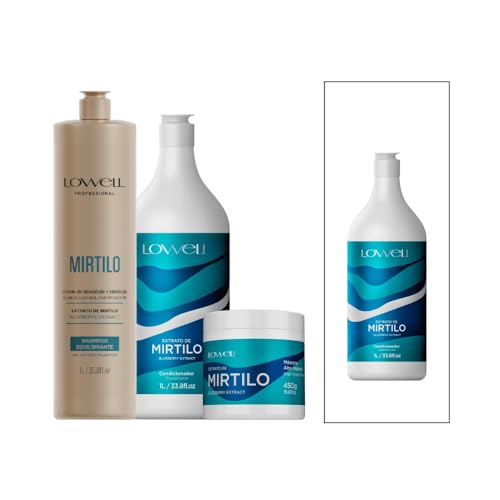 Kit Lowell Mirtilo Profesional – Champú 1 L + Acondicionador 1 L + Máscara 450 g – Control de Oleosidad, Brillo y Suavidad para Cabello Liso o Natural
