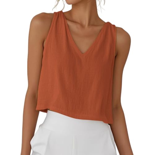 Débardeur en lin et coton premium top d'été minimaliste col V chic