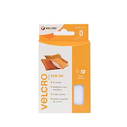 Velcro Registered Brand 25165568 taśma na rzep do naszycia, haczyk i flausz, 20 mm x 1 m, biała
