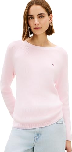 Tommy Hilfiger Damen Pullover Cardi Fine mit U-Boot-Ausschnitt, Rosa (Light Pink), M – Ansicht 1