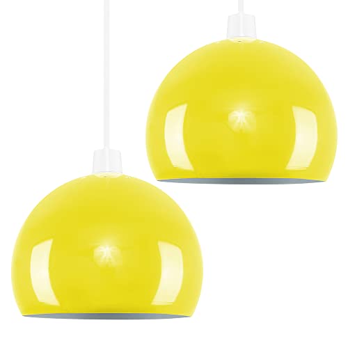 Image of MiniSun | Mini Retro Gloss Yellow Arco Style Dome Ceiling Pendant Light Shades | Pendant Lights, Home Décor & Improvement Essential | Pair of 2 | 20cm Shade Width
