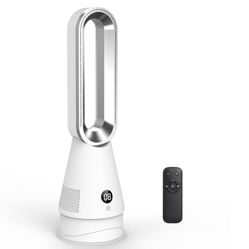Neqraxis Ventilateur Sans Pale 2026-8 Vitesses Ultra-Silencieuses et 2 Modes, Ventilateur Colonne avec Télécommande, Oscillation 90° + 30°, Minuterie 9H, Écran LED, pour Salon, Chambre & Bureau