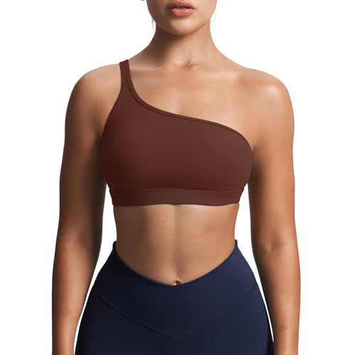 Image of Aoxjox Astoria One Shoulder Sports Bra | asymmetrical workout top, women's fitness training gym yoga crop tank, 4-way stretch, moisture-wicking