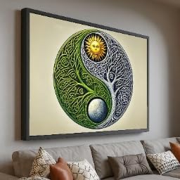 Tableau Arbre de Vie Yin Yang soleil et lune sur toile 80x110cm decoration spirituelle