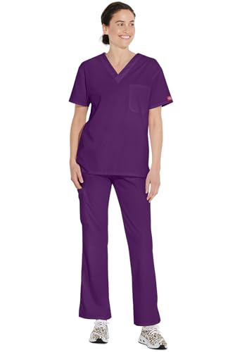 Image of Dickies EDS Signature Scrubs for Women and Scrubs for Men, Unisex One Pocket V-Neck Top in Soft Brushed Poplin 83706