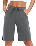 SPECIALMAGIC Cotton Sweat Shorts with Pockets for Women 10' Athletic Lounge Sports Workout Bermuda Knee Shorts Dark Grey