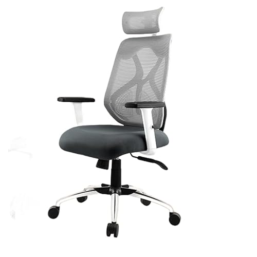 Image of Ergonomic Mesh Office Chair with Adjustable Headrest, Breathable Back, Height Adjustable Seat, Armrests & 360 Swivel for Home & Office(Grey & White)