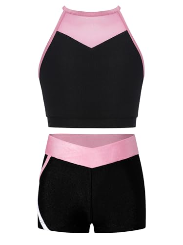 Kids Girls Athletic Sports Outfit Crop Tank Top With Booty Shorts Set For Gymnastic Dance Training Pink 10 Years