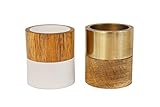 Alchemade Wood and Brass Tea Light Candle Holders (Set of 2) - Unique Reversible Modern Midcentury H