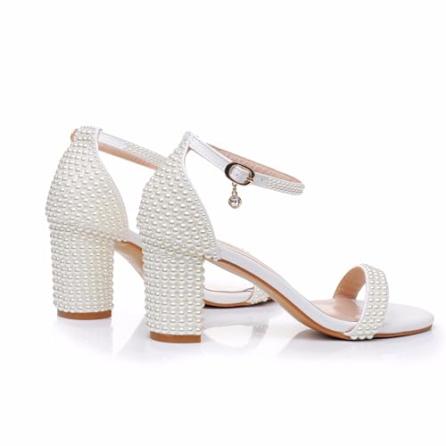 2.95'' Full Pearls Block Heels Sandals Peep Toe Rhinestone Women's Chunky Heel Pump Shoes For Bride Wedding Party Evening Dress Shoes3