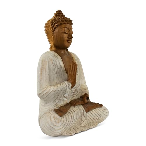 Estatua de Buda de madera tallada 16 in blanco lavado miniatura 5