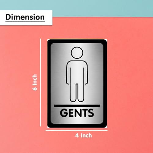Image of Premium Brushed Finish Silver Black Gents Ladies Sign 4x6 Inch For Glass Doors For Office, Stores, Cafe, Hotel, Restaurant, Business & Shop, Self-Adhesive, Acrylic Signage
