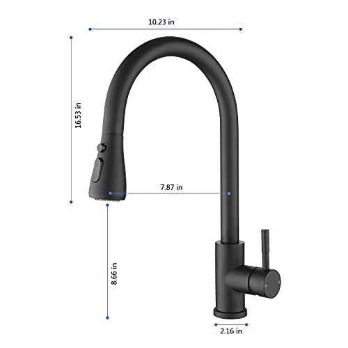 Robinet de cuisine noir mat avec douchette extractible pour îlot central moderne