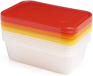 E-lite BrightPocket Reusable Premium Plastic Microwave Food Containers Food & Freezer Safe Reusable 500ML Pack of 14 Coloured Lids Assorted (500CC)