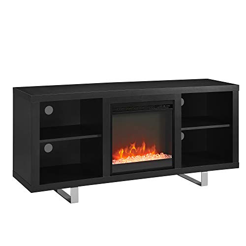 Walker Edison Modern Wood And Metal Fireplace Tv Stand For Tv's Up To 64" Flat Screen Living Room Storage Shelves Entertainment Center, 58 Inch, Black #TOP5