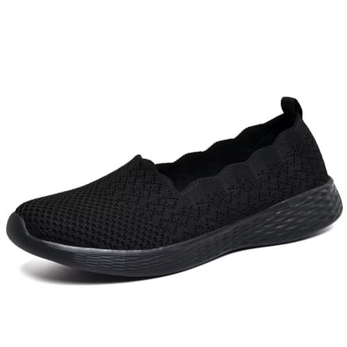 Puxowe Damen Slip On Sneaker Leichte Atmungsaktiv Sportschuhe Turnschuhe Bequem Freizeitschuhe Walking Schuhe Outdoor Fitness 39.5 EU All Black