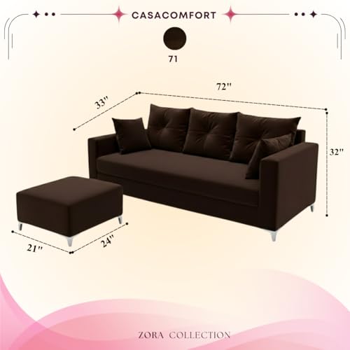 Image of Zora 4 Seater L Shape Sofa Set with Movable Ottomans | Flexible Layout | Rich Velvet Suede Fabric | Silver Legs | Spacious Seating | Modern Sofa for Living Room (Dark Brown)