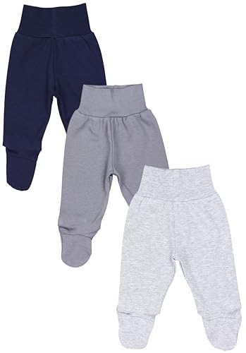 TupTam Pumphose Baby Jungen mit Fuß 3er Pack – Weiche Baby Hose aus Baumwolle mit Komfortbund, Farbe: Grau Navy Grau Melange, Größe: 62