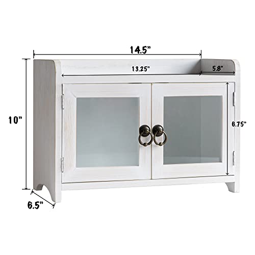 Collective Home - Storage Cabinet, Mini Countertop Cabinet, Distressed Wood Organizer For Kitchen Living Room Bedroom Bathroom Office With Magnetic Door, 14.5 X 6.5 X 10 (White) #TOP2