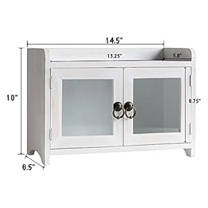 COLLECTIVE HOME Storage Cabinet Mini Countertop Cabinet Distressed Wood Organizer for Kitchen Living Room Bedroom Bathroom Office with Magnetic Door 145 x 65 x 10 White