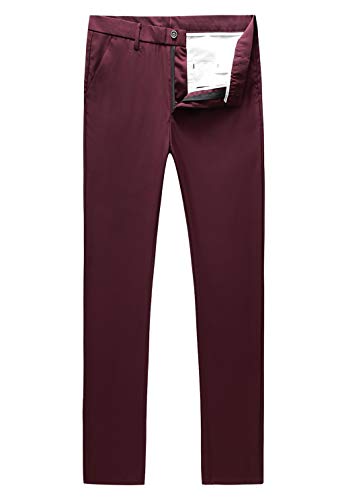 MOGU Mens Slim Fit Front Flat Casual Pants US Size 34 Wine Red