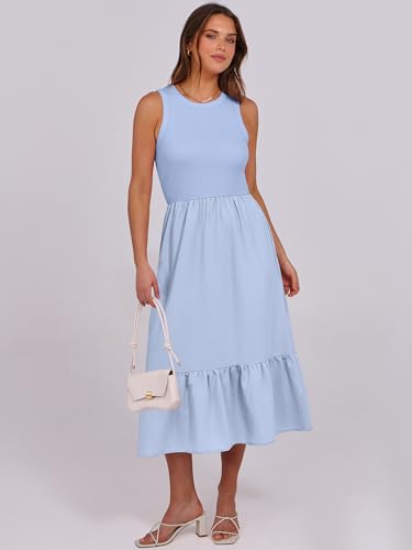 Image of ANRABESS Women Midi Dresses 2026 Summer Casual Sleeveless Sundress High Neck Tank Top Racerback Flowy Beach Dress ＆ Pockets
