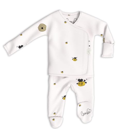 Image of Bonsie Skin to Skin Babywear Footie Bodysuit - Baby Footed One Piece with Bee Pattern - Bees & Honey