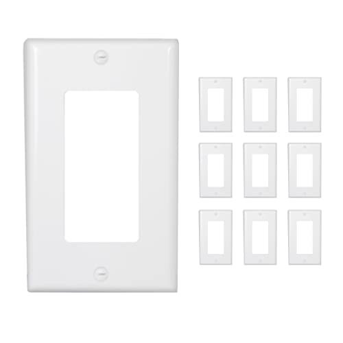 Maxxima 10 Pack 1 Gang Decorative Outlet Wall Plate - White, Standard Size Cover, Ideal For Light Switch, Single Outlet, Timers, Or Dimmers - 10 Pack #TOP2