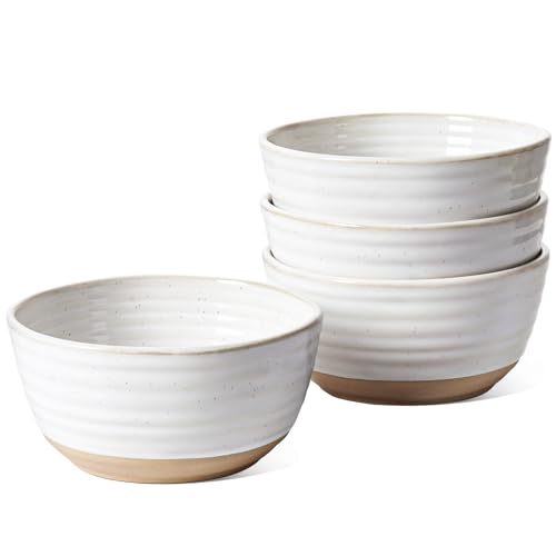 LE TAUCI Soup bowls 28 oz, Ceramic Cereal Bowl for Kitchen, Stoneware Bowl for Pho, Chip, Fruit, Salad, Noodle, Ramen, Housewarming Gift- 6 Inch, Set of 4, Arctic white