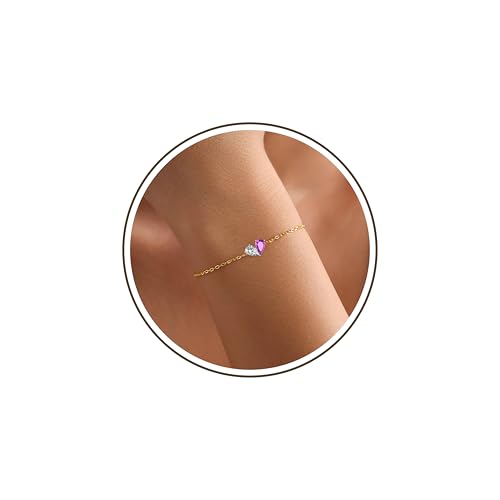 Birthstone Bracelets for Women, Dainty Gold Bracelet with Birthstone Birthday Gifts for Her Mothers Day Gifts Trendy Stuff 14k Plated Adjustable Link Bracelet Anniversary Christmas Jewelry