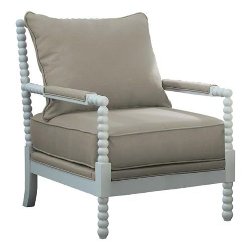 Sillón beige con estructura de madera y tapizado en poliéster miniatura 1