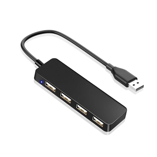 USB Hub 4 Port 2.0 - Ultradünner Tragbarer USB Splitter für iMac Pro, MacBook Air, Surface Pro, Laptops (Kompatibel mit Festplatten, Flash-Laufwerken)