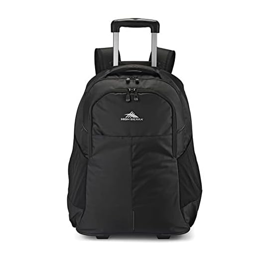 High Sierra Powerglide Pro Wheeled Backpack with 360 Degree Reflectivity, Telescoping Handle, Dual Side Pockets, and Laptop Sleeve, Black