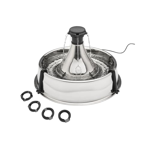 PetSafe Drinkwell Stainless Steel 360 Multiple Pet Fountain - Scratch and Rust Resistant Automatic Water Dispenser for Cats or Dogs - Adjustable Flow Control - 128 Ounce (3.8 Liter) - Filters Included