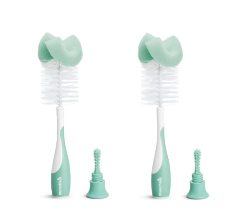 Munchkin Esponja 2 en 1 y cepillos para biberones para limpieza | Cepillo limpiador de biberones y cepillo para botellas de agua | Suave y reutilizable con cepillo de tetina integrado | Apto para