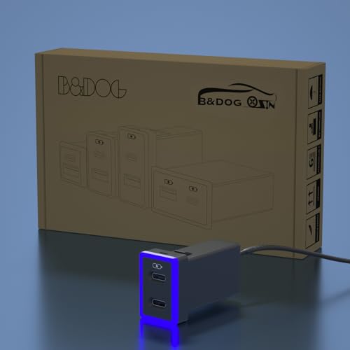 B&DOG XSIN Car Charger for Toyota USB C Dual Port Charger PD 3.0 Type C Fast Charging with LED Light Show,Compatible with Smart Phone,Tablet,and More (Blue 1.3x0.9inch