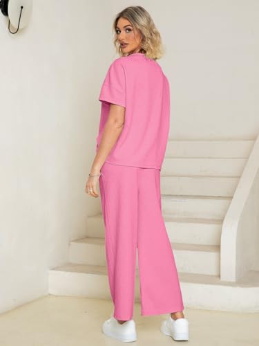 Glamaker Womens 2 Piece Outfits Lounge Sets Short Sleeve Loose Fit Top and Wide Leg Pants Set Sweatsuits Tracksuit4