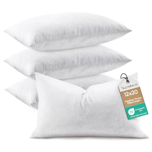Image of 12x20 Feather Lumbar Pillow Insert Set of 4, Decorative Throw Pillow Insert for Covers, Fuller Fit with Soft Support for Bed and Couch