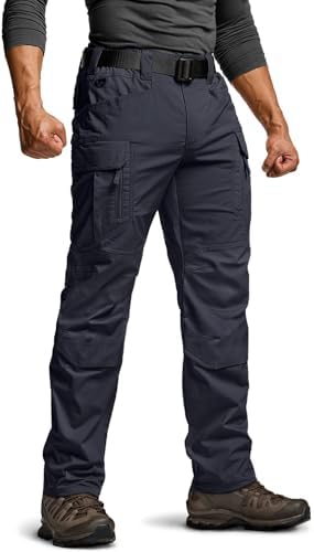 CQR Men's Flex Stretch Tactical Pants, Water Resistant Ripstop Cargo Pants, Lightweight EDC Outdoor Work Hiking Pants, Intense Operator Navy, 34W x 32L