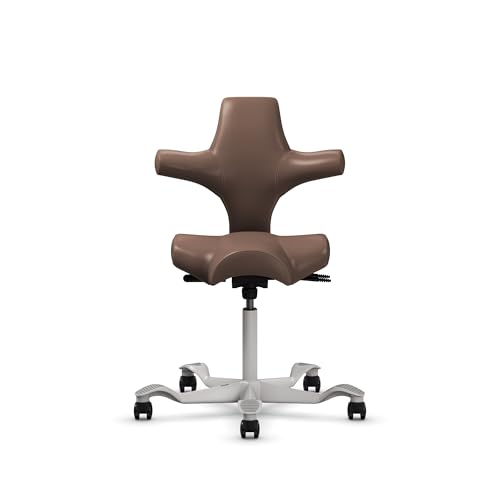 Image of HAG Capisco Sit to Stand Chair-Silver Frame-Upholstered Brown Mahogany Vinyl