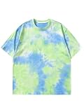 [Lars Amadeus] タイダイ tシャツ プリントTシャツ ヒップホップ 半袖 メンズ グリーンブルー L