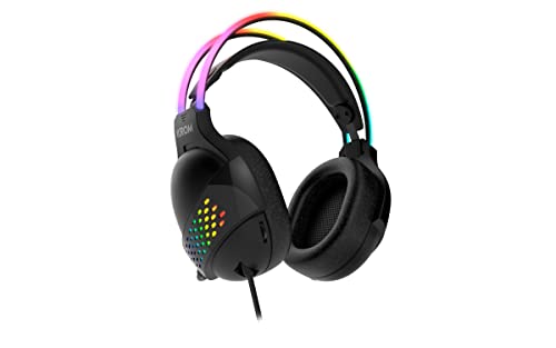 KLAIM - Cuffie, suono stereo Rainbow RGB LED, altoparlanti 50 mm, archetto regolabile, micro flessibile, USB, compatibile con PC, nero - Cuffia gaming - Immagine 4