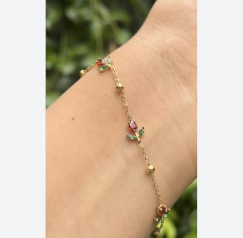 Image of Red Tulip Bracelet for Women & Girls, 18K Gold-Plated Stainless Steel Floral Chain Bracelet, Waterproof Anti-Tarnish Hypoallergenic Dainty Everyday Jewelry, Gift for Her