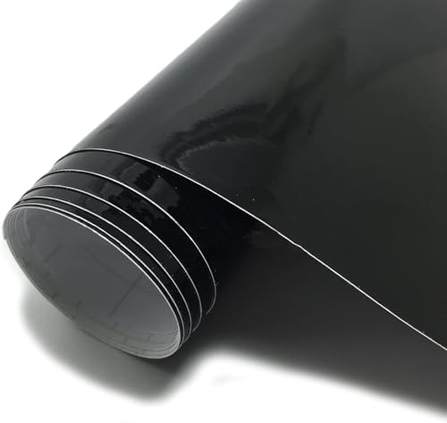 Lypumso High Gloss Black Car Vinyl Wrap Roll 1ft x 10ft Featuring Bubble Free Air-Release Technology Self Adhesive Car Wrap Film Automotive Vinyl Tape Roll for Vehicle Moto Furniture DIY Interior