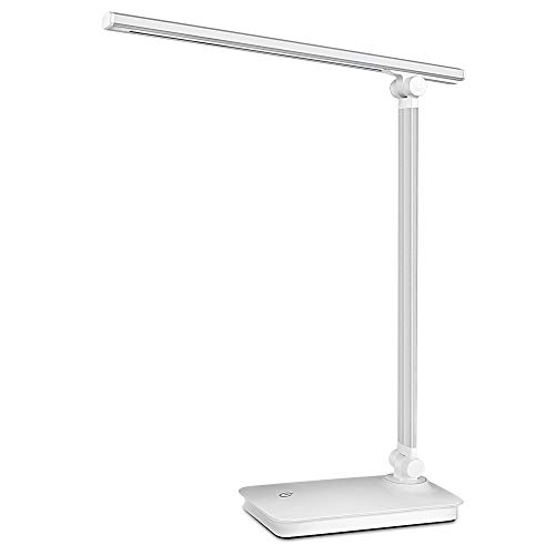 LED Lampe de Bureau, Zorara Lampe de Bureau LED 3 Niveaux de Luminosité Lampe de Table avec 1 Port Chargeur USB et Contrôle Tactile, Protection des Yeux, Bras Repliable, Classe Energétique A+