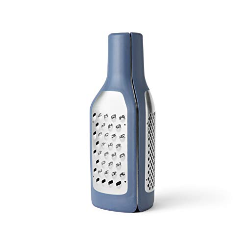 Chef'n 3-in-1 Box Grater and Hand Held Cheese Grater, Stainless Steel, Blue