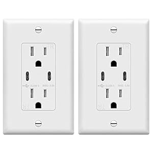 TOPGREENER 2-Port USB C 3.6A 18W Wall Outlet, 15 Amp Tamper-Resistant Receptacle, Charging Power Outlet with USB Ports, UL Listed, TU21536A2C-2PCS, White, 2 Pack